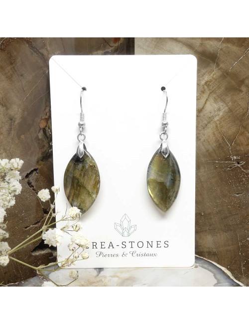 Boucles d'oreilles argent et pierre de labradorite