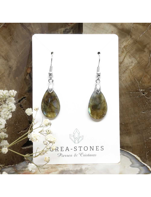 Boucles d'oreilles argent et pierre de labradorite