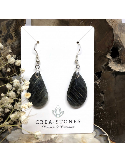Boucles d'oreilles argent et pierre de labradorite