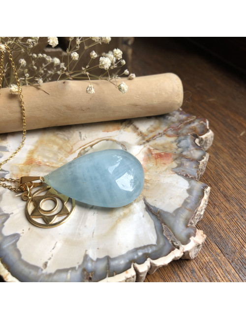Pendentif sur chaîne en pierre Aigue-marine