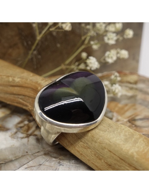 Bague en forme de cœur en obsidienne oeil céleste avec argent 925.