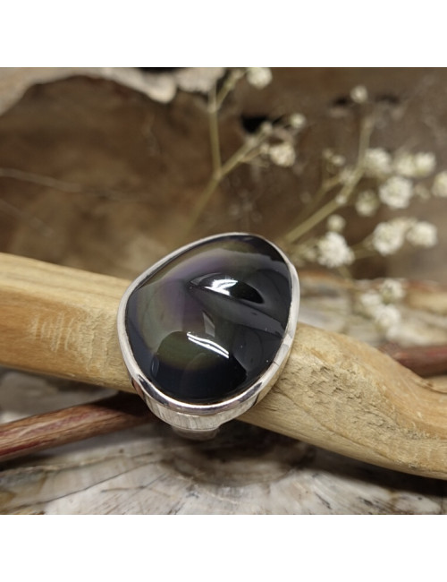 Bague en forme de cœur en obsidienne oeil céleste avec argent 925.