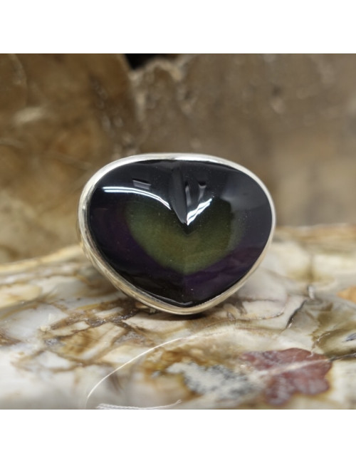 Bague en forme de cœur en obsidienne oeil céleste avec argent 925.