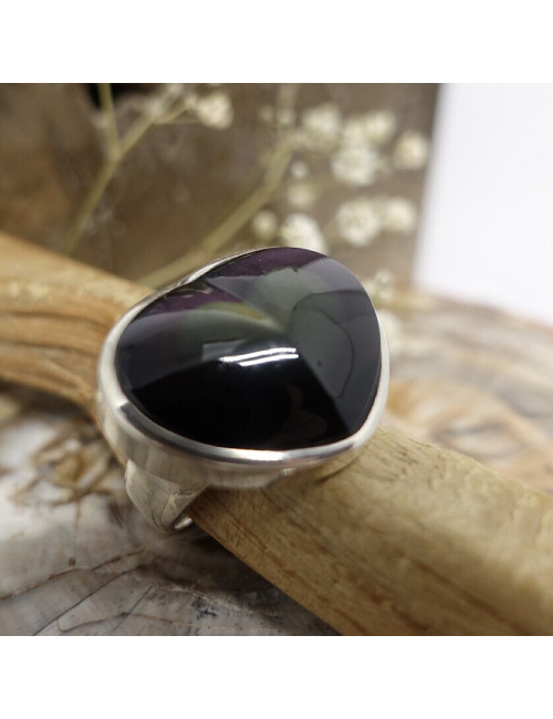 Bague en forme de cœur en obsidienne oeil céleste avec argent 925.