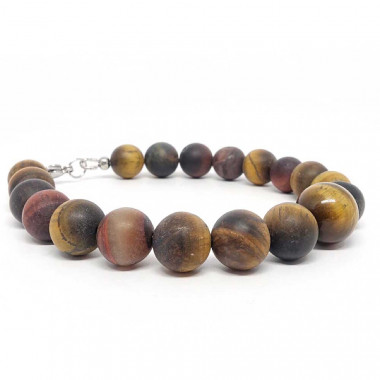 copy of Coller homme pierres 12 mm des 3 oeils (oeil de tigre, oeil de faucon et oeil de taureau) et lave