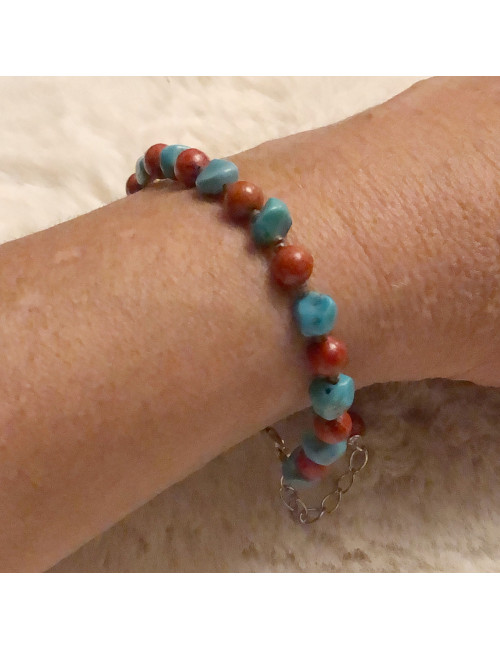 Bracelet création en  Corail Gorgone et turquoise