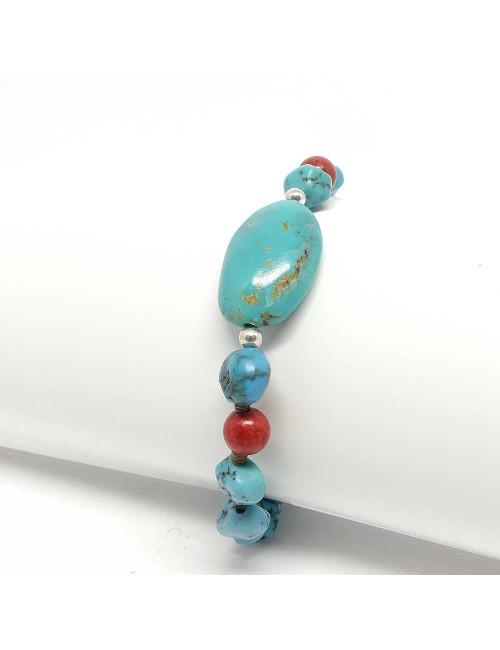 Bracelet création en véritable Corail Gorgone et turquoise
