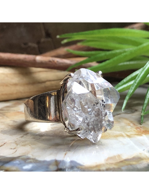 Bague en argent 925 et pierre diamant d’Herkimer