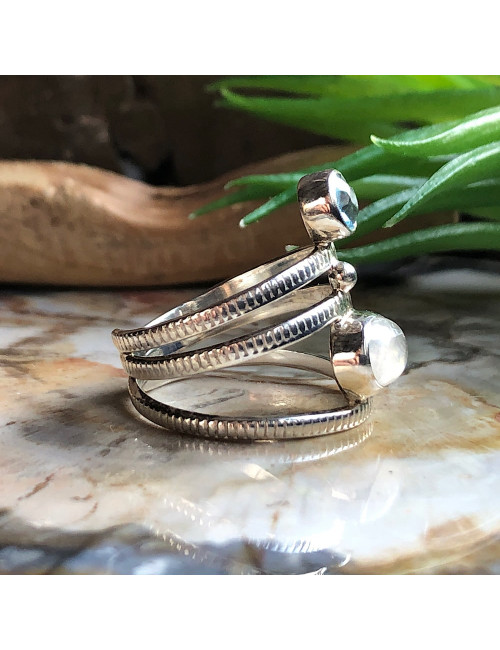 Bague en argent 925 avec pierre de lune et topaze