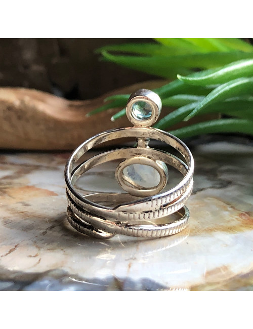 Bague en argent 925 avec pierre de lune et topaze