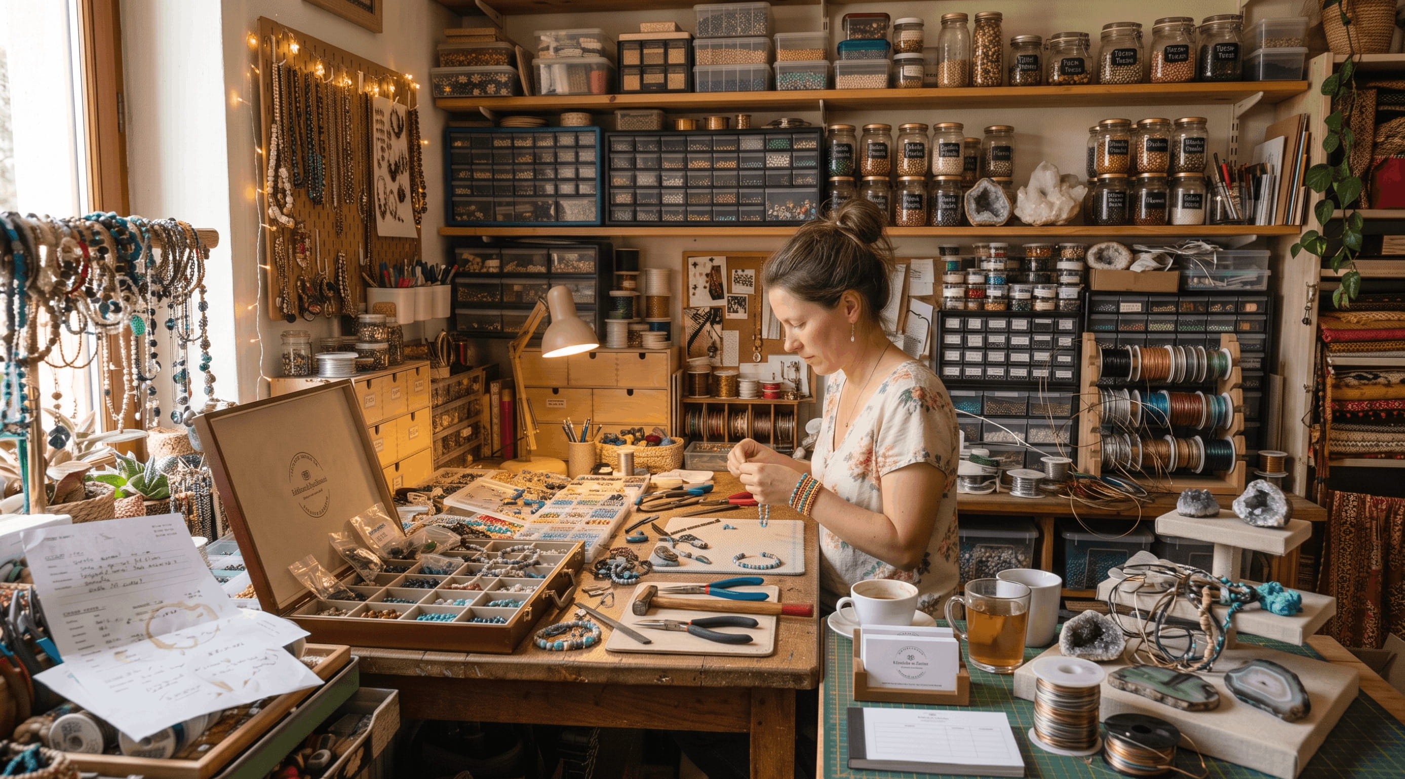 Confection de bracelets en pierres naturelles dans l’atelier Crea-Stones